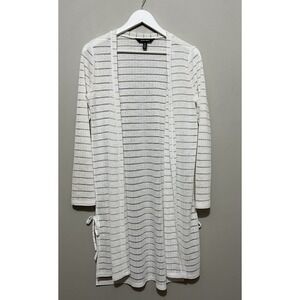 Ellen‎ Tracy Long White Open Duster Cardigan Coverup Partial Sheer Size S